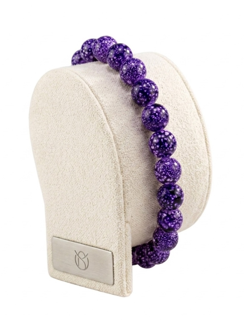 New Handmade Purple Snowflake Obsidian Stretchy Minimalist Beaded Ball Bracelet